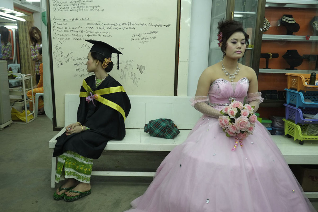 Bride waiting for groom at Beauty Salon Meiktila, Myanmar